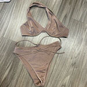 Abercrombie taupe shine asynetrical bikini top